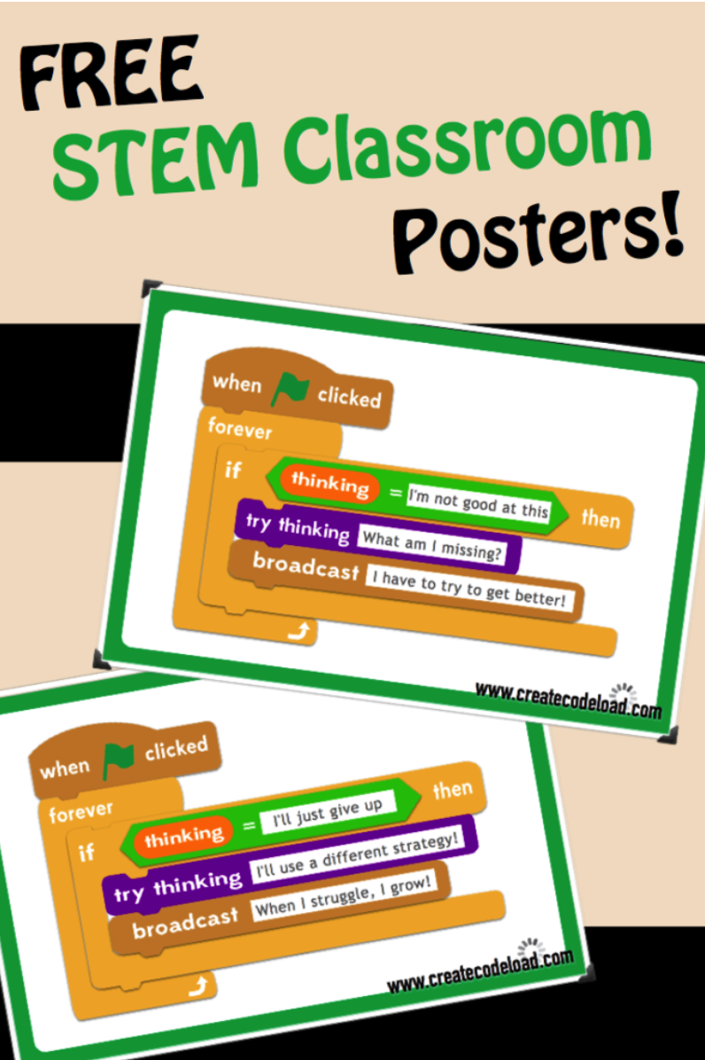Free STEM classroom posters! 
Image includes two scratch themed motivational posters