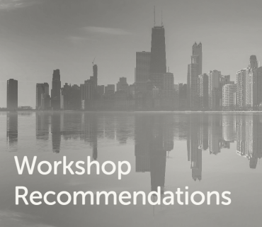 Photo of the Chicago city skyline reflected on Lake Michigan with text reading "Workshop recommendations"