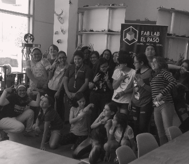 El Paso students - all young women in computing - posing for a group photo in the Fab Lab El Paso