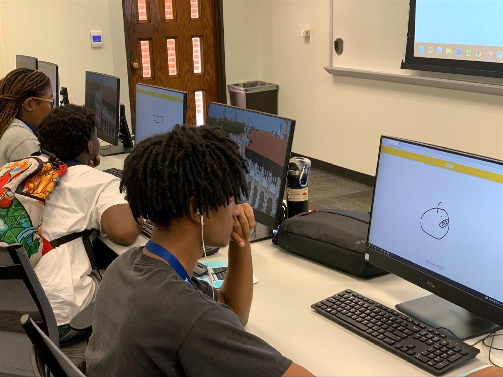 black students in a computer science classroom