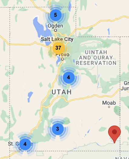 Map of Utah that showcases where teachers teach in this program. 
