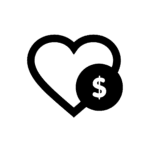 An icon of a heart outline with a dollar sign 