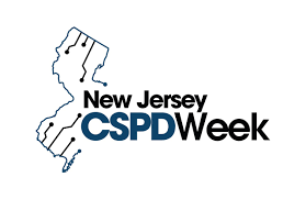 The state of new jersey is outlined using circuit lines with the text New Jersey CSPD Week. 