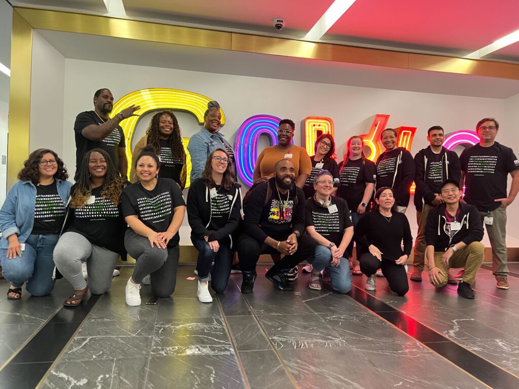 A group of CSTA Equity Fellows pose for a photo at Google's office. 