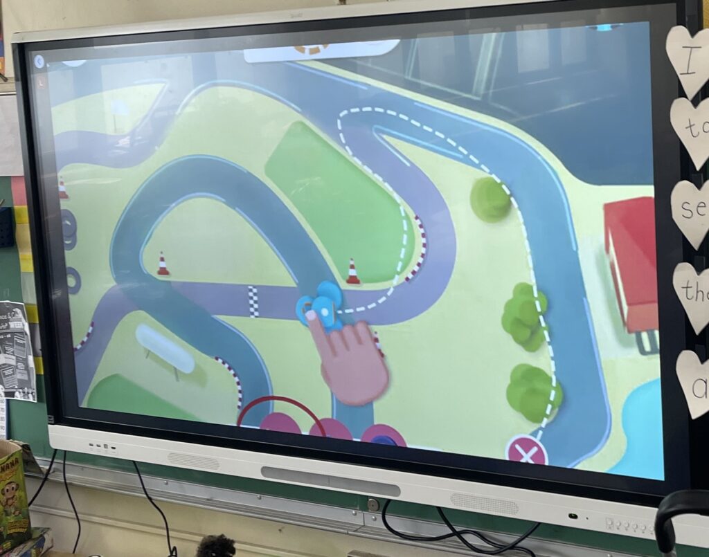 A computer screen showing the path of the maze that the dash robot is navigating