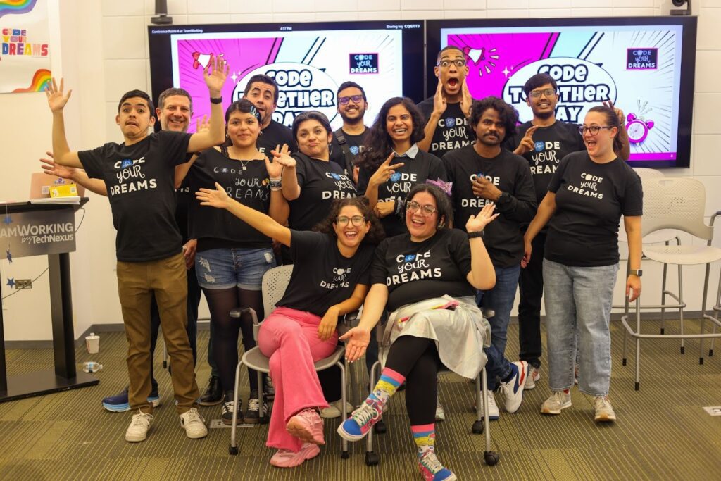 A group from Code Your Dreams during a Code Together Day event. 