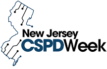 The state of new jersey is outlined using circuit lines with the text New Jersey CSPD Week. 